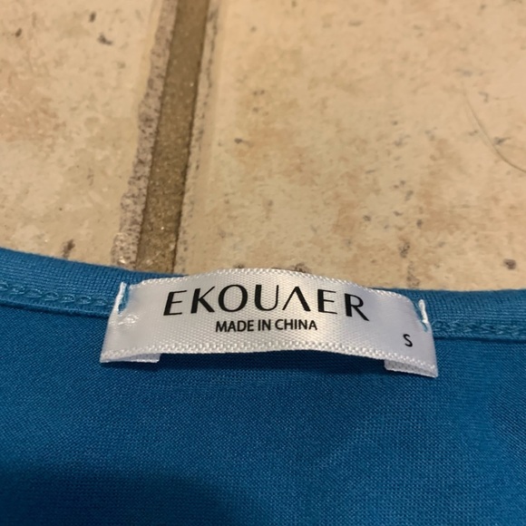 EKOUAER Teal V-Neck Ruffle Sleeve Tunic Top Size S - Picture 3 of 6